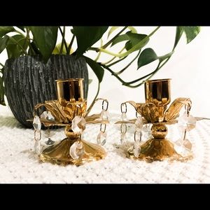 Gold coloured candle holders with crystals